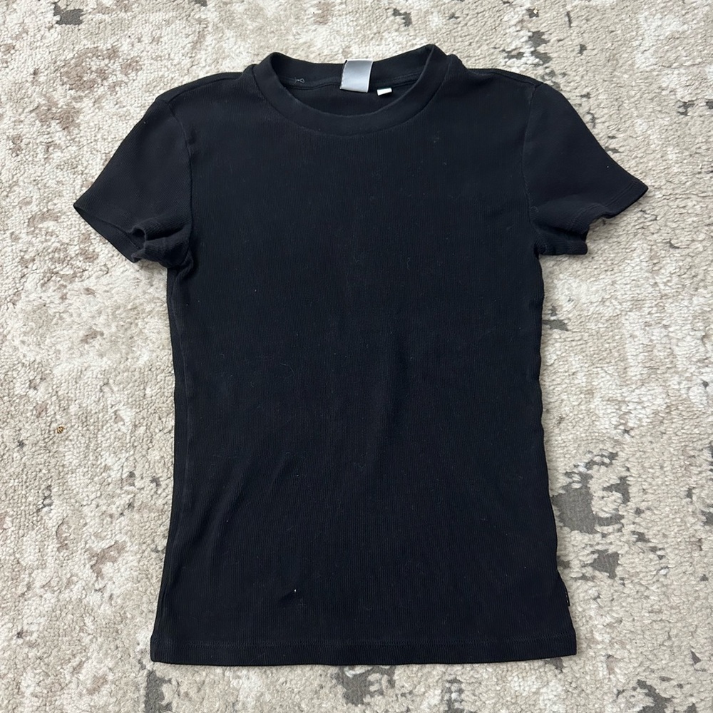 TNA Black Ribbed Crew Short Sleeve T-Shirt Size XS